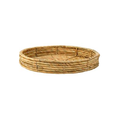 Serene Spaces Living Eco-Friendly Water Hyacinth Decorative Tray - Stylish Holder for Accessories, Candles, Jewelry, and Centerpiece for Kitchen or Dining Table, Measures 14" Diameter and 3" Tall