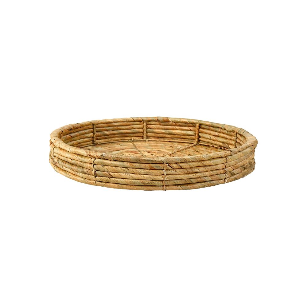 Serene Spaces Living Eco-Friendly Water Hyacinth Decorative Tray - Stylish Holder for Accessories, Candles, Jewelry, and Centerpiece for Kitchen or Dining Table, Measures 14" Diameter and 3" Tall
