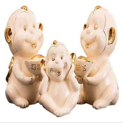 ALDEPO Sculpture Tabletop Ceramics Mini Monkey Statue Office Table Top Decor Figurine Gift Collection Statue (Color : White3)