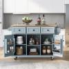 Rolling Kitchen Island with Spice Rack,Towel Rack and Extensible Solid Wood Table Top,Utility Portable Multi-Storage Cart on Wheels,Serving Bar Cart for Kitchen,Dining Room-Grey Blue view 3