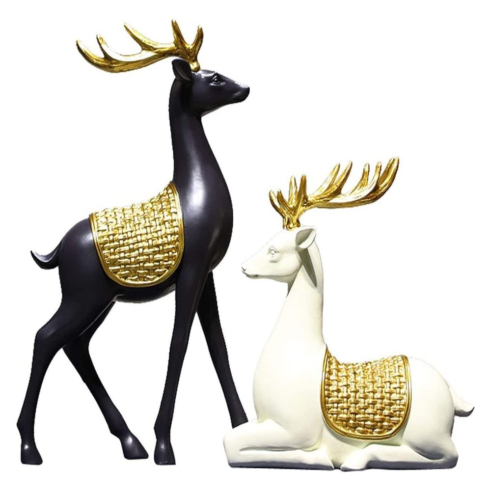 ALDEPO Sculpture Tabletop and Lucky Deer Furnishing Decoration New Chinese Light Luxury Deer Statue Living Room Entrance Bo Gu Rack Crafts Statue