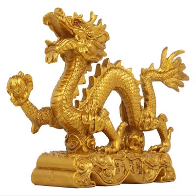 ALDEPO Sculpture Tabletop Wealth Figurine Golden Resin Chinese Zodiac Dragon Statue Office Table Top Decor Gift Collection Statue (Size : L)