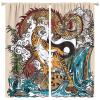 Asian Decorative Curtains, Chinese Dragon and Tiger Mountain Waterfall Yin Yang Symbol Watercolor Style, Boy Teen Bedroom Living Room Curtains, 2 Panels, 84 X 84 Inches. view 1