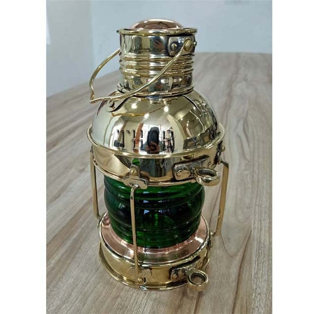 Brass Lantern Lamp Green Glass 5x10 inches Lamp Decorative Hanging Lantern Marine Ship Lamp Home Decor