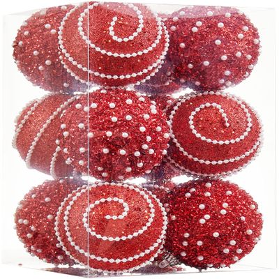 ChrisWish Red Christmas Ball Ornaments, Christmas Ball Decorations Shatterproof Plastic Hanging Pearl Balls for Holiday Party(70mm/2.76", 12ct)