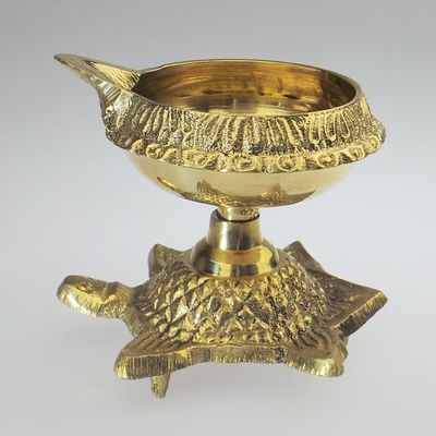 Devyom Inc Brass Diya Kuber on Tortoise - Brass Pooja Diya  Oil lamp Burner