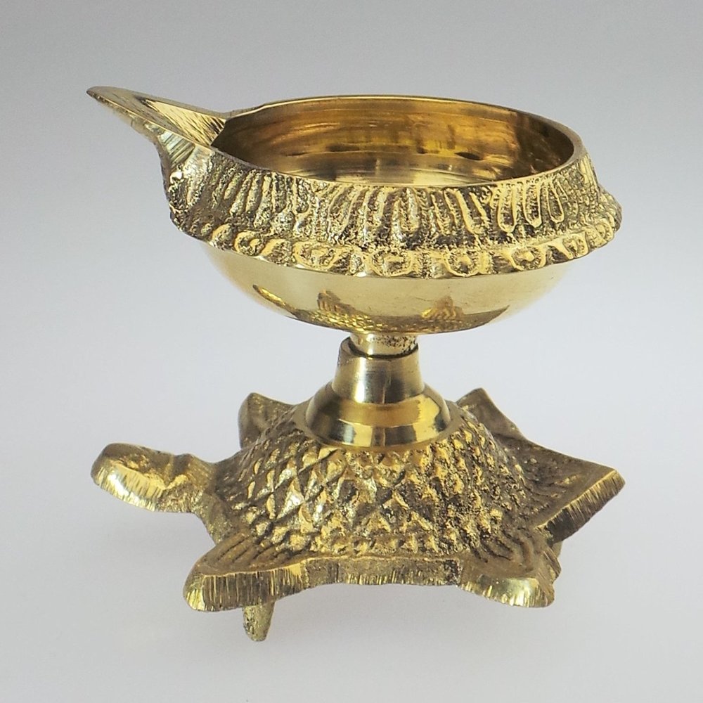 Devyom Inc Brass Diya Kuber on Tortoise - Brass Pooja Diya  Oil lamp Burner