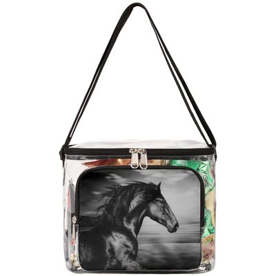 bisibuy Black Horse Running Clear Lunch Bag Stadium Approved PVC Plastic See Through Lunch box with Adjustable Strap for Sports Events Concerts Office