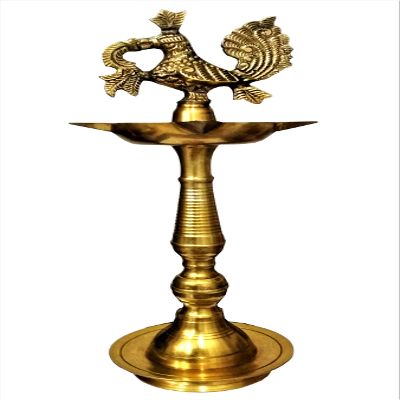 Devyom Brass Oil Lamp Kuthu Vilakku: Inauguration Festival Diya Peacock Design, 16 Inches (11314)