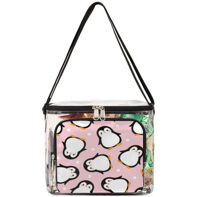 bisibuy Cute Penguin Clear Lunch Bag Stadium Approved PVC Plastic See Through Lunch box with Adjustable Strap for Sports Events Concerts Office