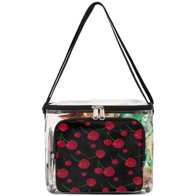bisibuy Fruit Cherry Printing Clear Lunch Bag Stadium Approved PVC Plastic See Through Lunch box with Adjustable Strap for Sports Events Concerts Office