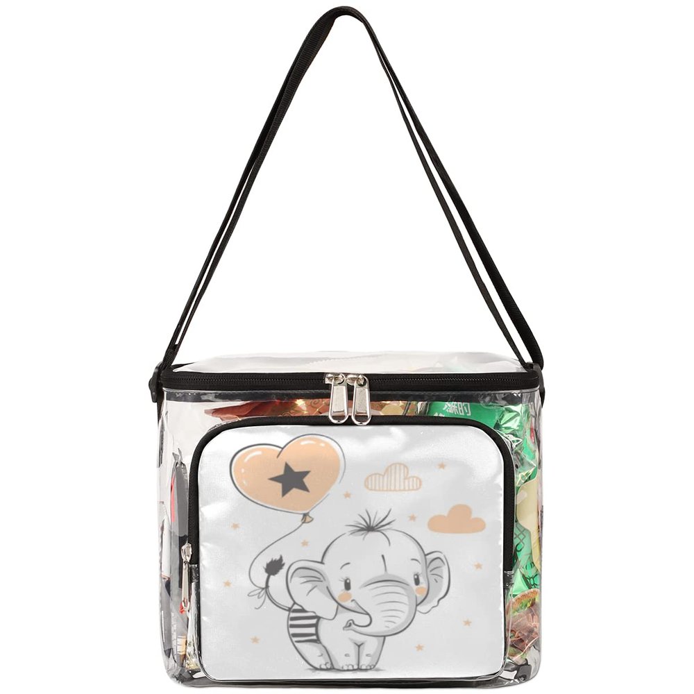 bisibuy Cute Elephant Balloon Clear Lunch Bag Stadium Approved PVC Plastic See Through Lunch box with Adjustable Strap for Sports Events Concerts Office