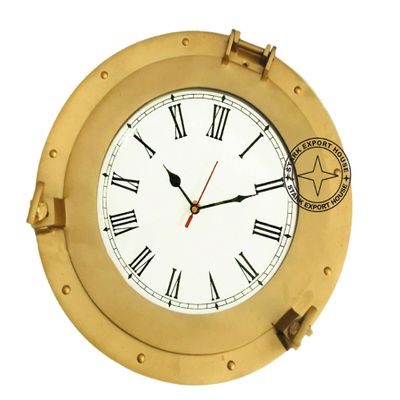 17 Inch Antique Brass Nautical Navigation Marine Ship Porthole Brass Wall Decor Designer Clock Silent Machine Vintage Style Best For Gift Home Office Collage Marriage Anniversary (E R T)