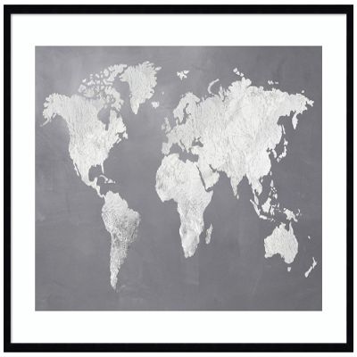 Amanti Art Framed Wall Art Print 31x41 Silver World by Design Fabrikken, Maps Wall Art, Modern Contemporary Decor, X-Large Poster Painting Artwork for Living Room, Bedroom, Bathroom, Kitchen, Office