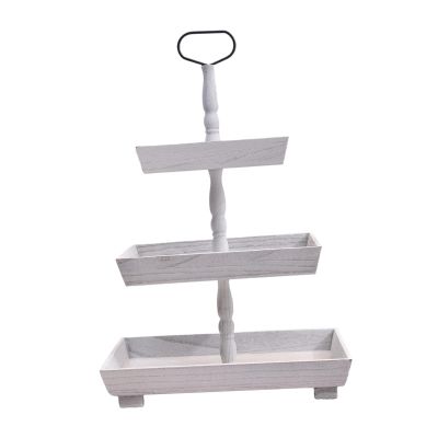 AAGAZA Wooden Serving Tray with Rings Handle Decorations 3 Leyer Cake Tower Counter Centerpieces Tabletop Cupcake Stand for Kitchen Thanksgiving, White/321