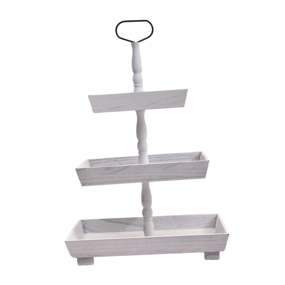 AAGAZA Wooden Serving Tray with Rings Handle Decorations 3 Leyer Cake Tower Counter Centerpieces Tabletop Cupcake Stand for Kitchen Thanksgiving, White/321