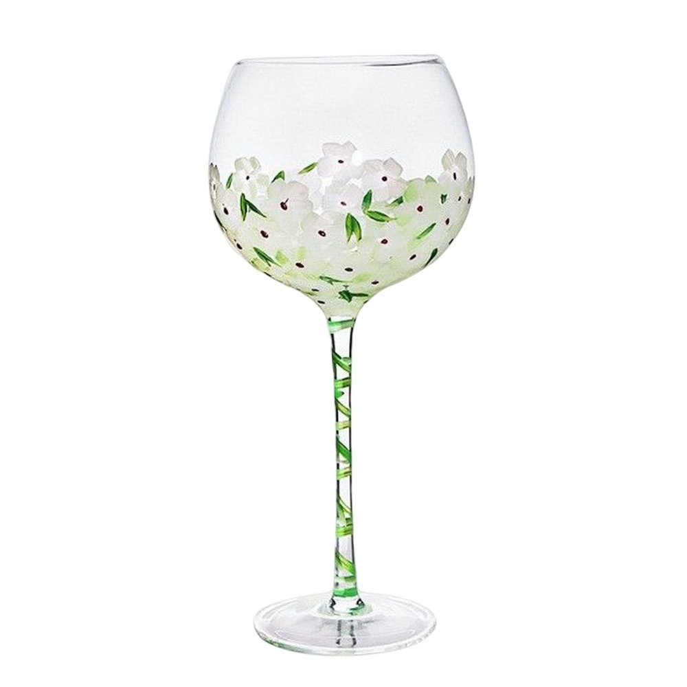 AAGAZA Elegant Goblet Champagne Flutes Drinkware Delicate Photo Props Decoration 14oz Drinks Glass for Holiday Bar Restaurant Housewarming Beverage, Green Flower/363