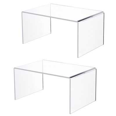 2 PC of 12'' Extra Large 5mm Thickness Clear Acrylic Risers, Acrylic Display Risers Shelf Showcase Fixtures for Jewelry, Display Stand for Amiibo Funko POP Figures, Cupcakes, Food Display, Cabinet- (12''x7.75''x6'', 2 sets