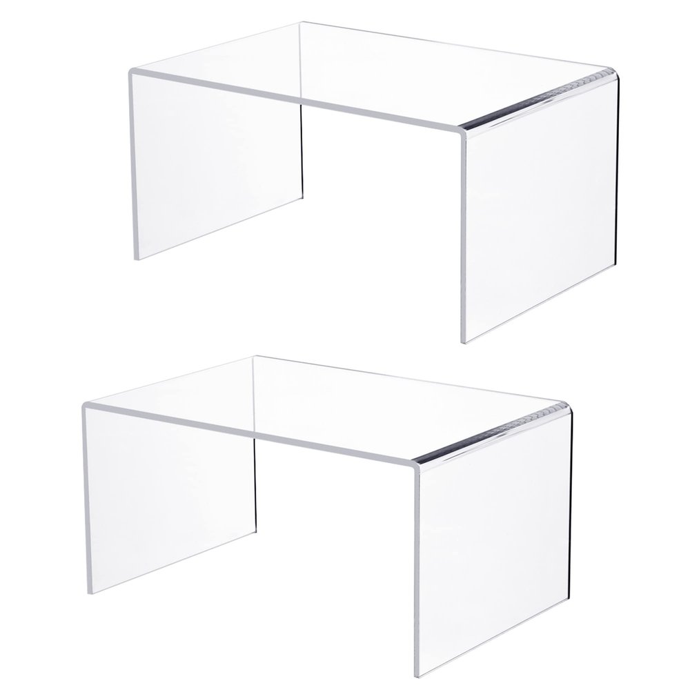 2 PC of 12'' Extra Large 5mm Thickness Clear Acrylic Risers, Acrylic Display Risers Shelf Showcase Fixtures for Jewelry, Display Stand for Amiibo Funko POP Figures, Cupcakes, Food Display, Cabinet- (12''x7.75''x6'', 2 sets
