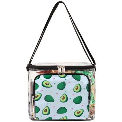 bisibuy Avocado Hearts Elements Clear Lunch Bag Stadium Approved PVC Plastic See Through Lunch box with Adjustable Strap for Sports Events Concerts Office