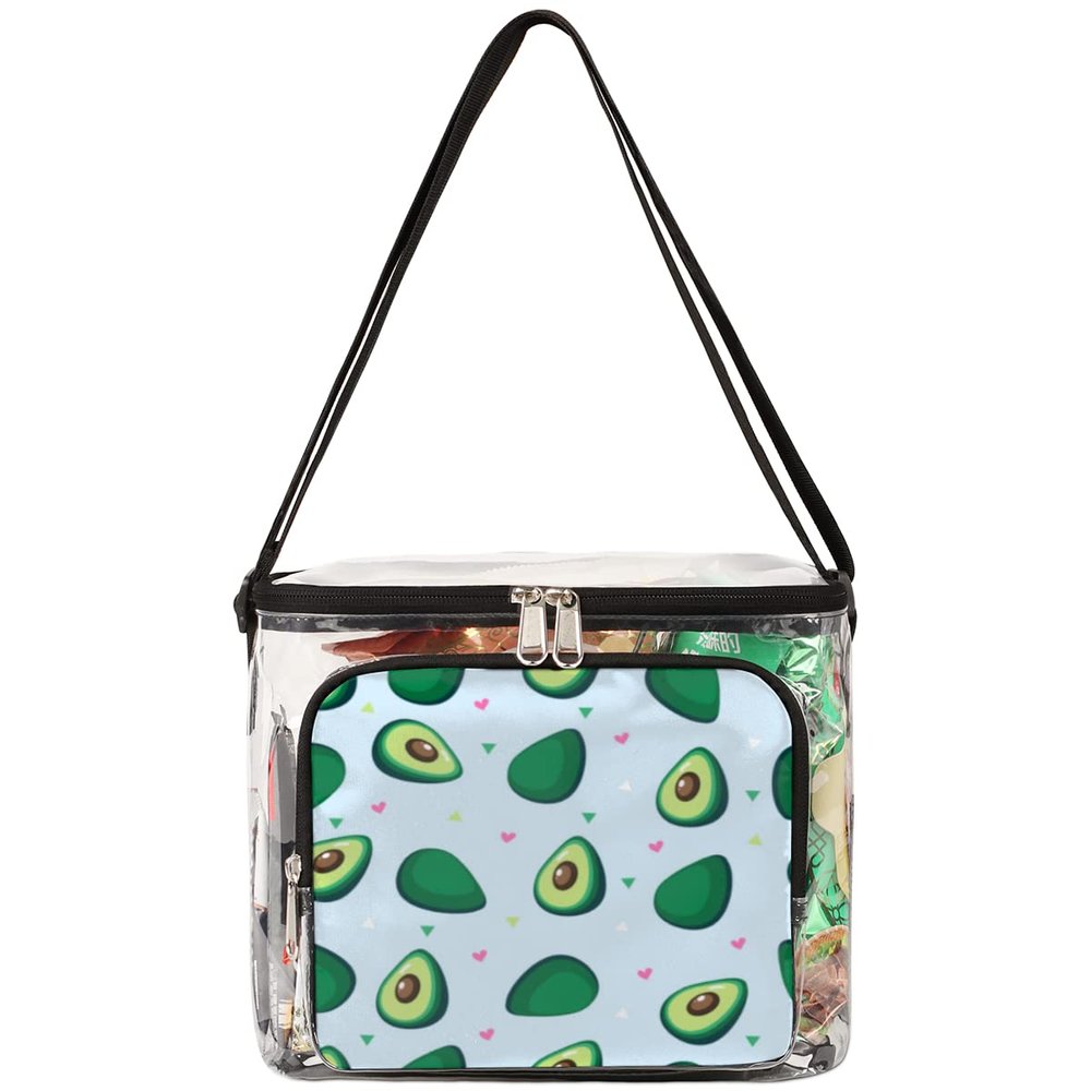 bisibuy Avocado Hearts Elements Clear Lunch Bag Stadium Approved PVC Plastic See Through Lunch box with Adjustable Strap for Sports Events Concerts Office