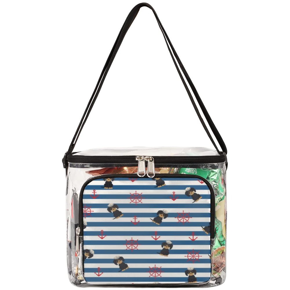 bisibuy Anchor Rudder Navy Dogs Clear Lunch Bag Stadium Approved PVC Plastic See Through Lunch box with Adjustable Strap for Sports Events Concerts Office