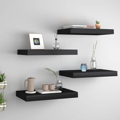 WEHUOSIF Floating Wall Shelves 4 pcs,Wall Shelf,Wall Mounted Shelves,Bedroom Storage and Organization,Storage Display Shelf,Floating Shelves,Bedroom Shelves,for Home, Black 15.7"x9.1"x1.5" MDF