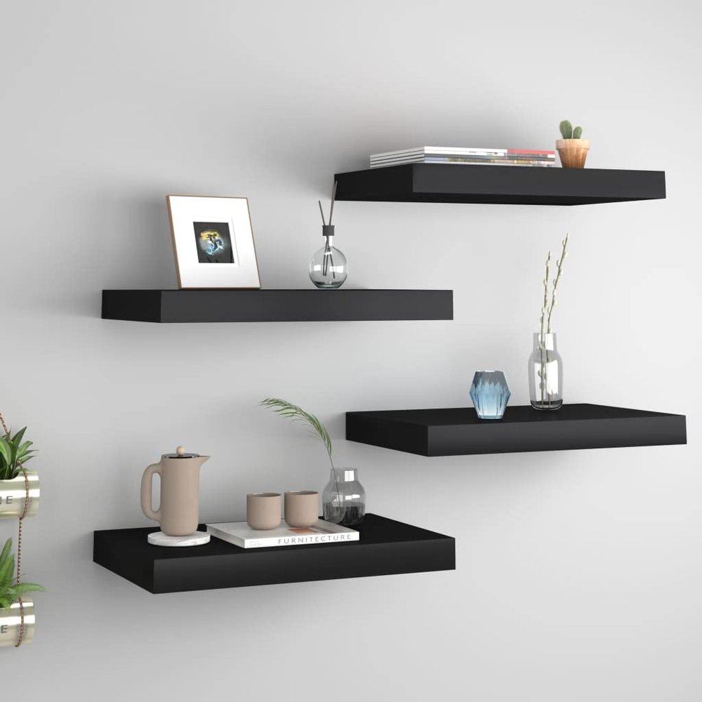 WEHUOSIF Floating Wall Shelves 4 pcs,Wall Shelf,Wall Mounted Shelves,Bedroom Storage and Organization,Storage Display Shelf,Floating Shelves,Bedroom Shelves,for Home, Black 15.7"x9.1"x1.5" MDF