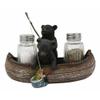 1 Set Of Rustic 2 Black Bears Fishing In Canoe Boat Salt Pepper Shakers Holder view 1