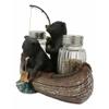 1 Set Of Rustic 2 Black Bears Fishing In Canoe Boat Salt Pepper Shakers Holder view 3