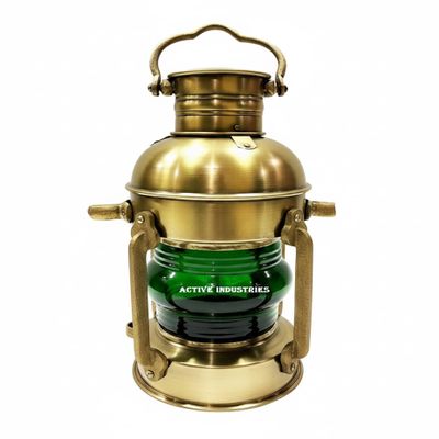 Vintage Brass Nautical Lantern with Green Glass Antique-Style Maritime Ship Lantern, Handmade Brass Electric Lamp for Home Decor, Office, Collectors, Coastal & Rustic Interiors