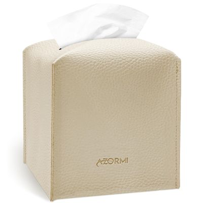 Tissue Box Cover Holder, PU Leather Tissue Box Cover Square with Bottom Belt, Cube Tissue Holder for Bathroom, Modern Organizer for Car, Office, Tabletop (Beige, 14 Leather Patterns)