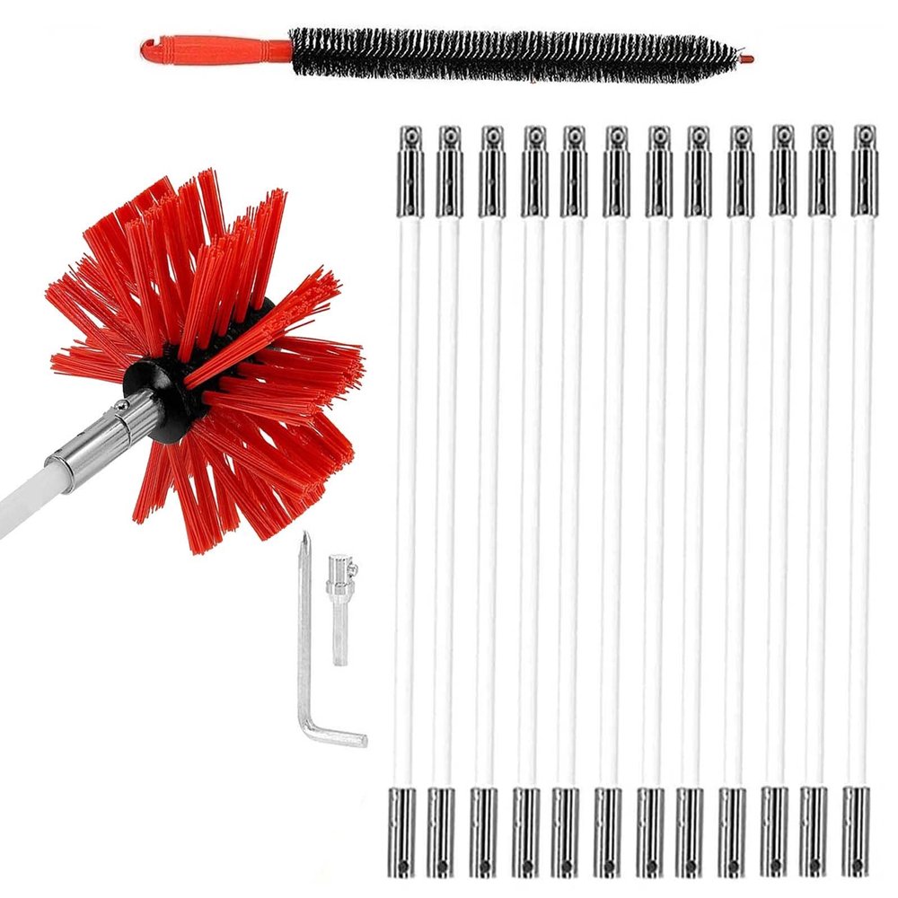 LIYUN Chimney Sweep kit Chimney Brush,Chimney Brush Set, Includes 6/9/12/15 610mm Flexible Rods and 1 Chimney Cleaning Heads for Dry Flue Duct,9 Rods (Color : 12 Rods, Size : 610mm)