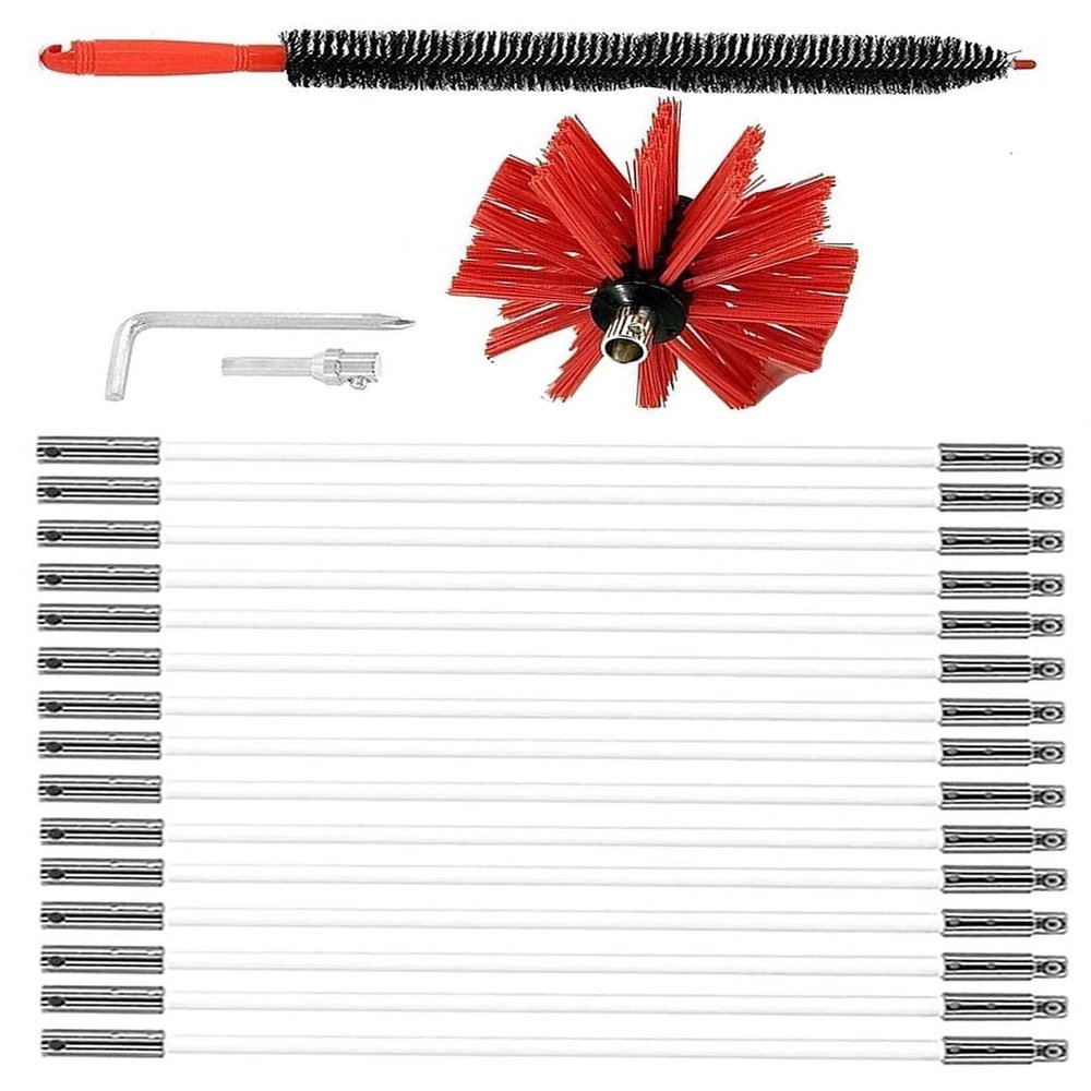 chimney sweep kit Duct Vent Cleaning Set, Chimney Brush Rod Sweep Sweeping Brush Set Dry Duct Kit Lint Remover , Chimney Kit, (1 Brush Head+ 6/9/12/15 Rods/Use With Or Without Power Drill),9 Rods ( Co