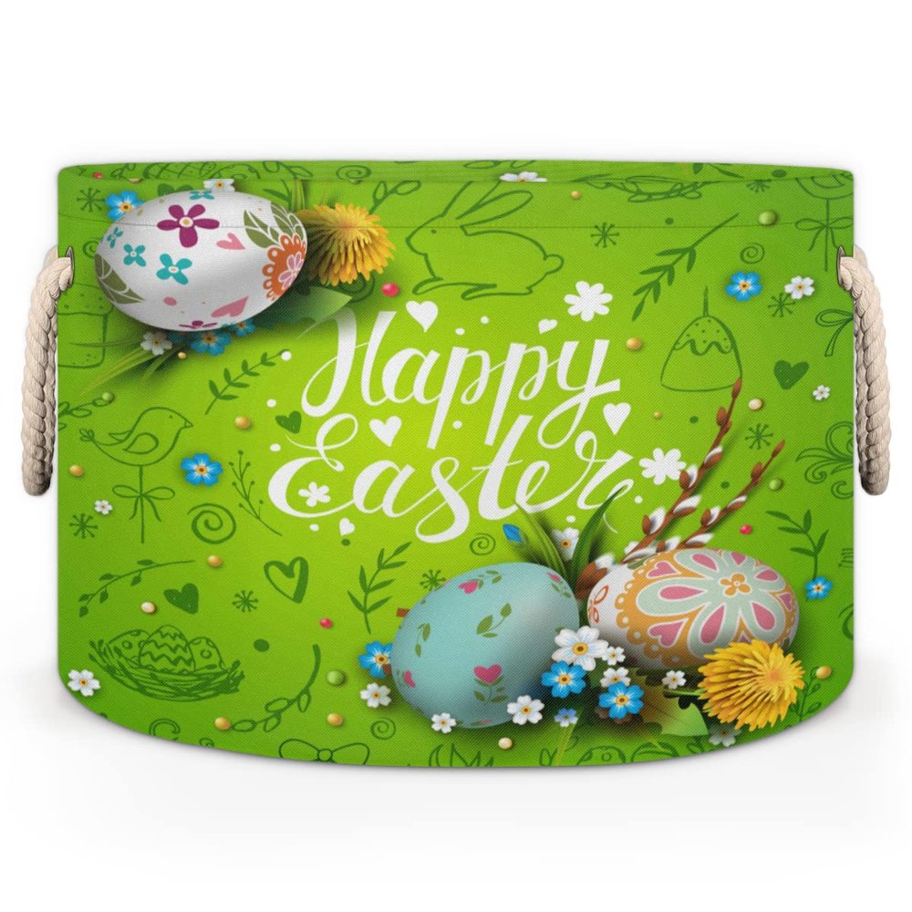 OKCELL-Green Happy Easter Eggs-Easter Baskets-Personalized Easter Baskets For Easter Egg Hunt Party Favors