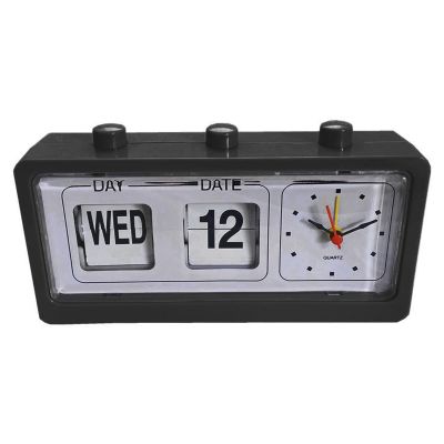 Fdit Manual Jump Calendar Alarm Clock, Manual Calendar Clock Table Stable for Office (Black)