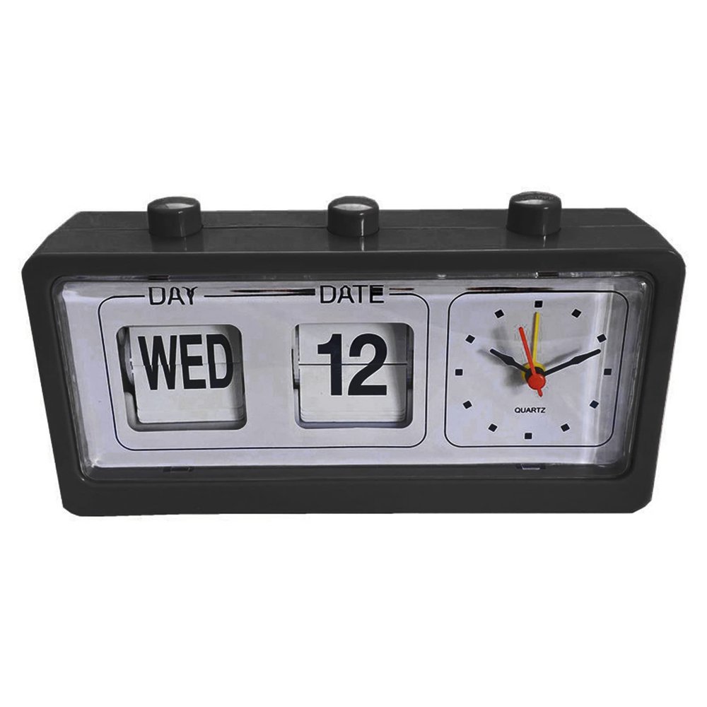 Fdit Manual Jump Calendar Alarm Clock, Manual Calendar Clock Table Stable for Office (Black)