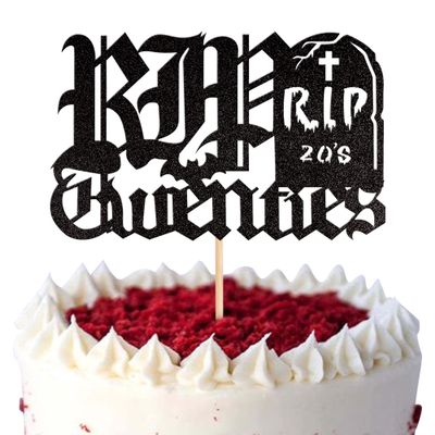 1 PCS Rip to My 20s Cake Topper - Black Glitter Death to My Twenties Cake Pick - Decorations for Youth Funeral Happy 30th Birthday Party Supplies