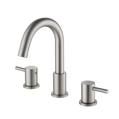 KIBI Circular 2-Handle Widespread Bathroom Sink Faucet | 8 Inch Solid Brass 3 Hole Faucet with Pop Up Drain | Durable and Leak-Proof Design | Brushed Nickel Finish (KBF1016)