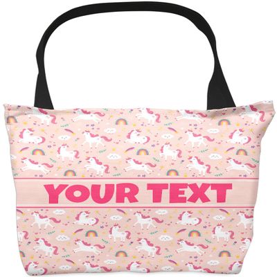 Pink Unicorn Kids Tote Bag - Custom Canvas Bag, Personalized Name, 18x18 in