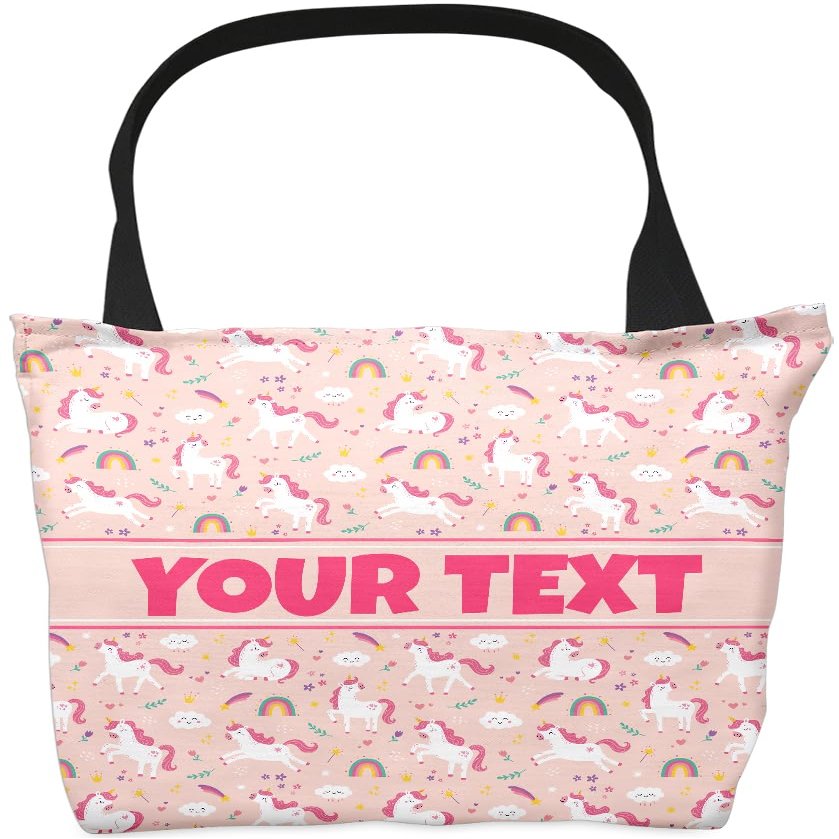 Pink Unicorn Kids Tote Bag - Custom Canvas Bag, Personalized Name, 18x18 in