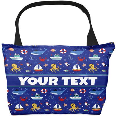 Bouncing Brick Designs Personalized Tote Bag - Nautical, Custom Name/Text, Reusable w/Straps, Canvas Cloth Fabric, Customized Gift Idea, Birthday/Christmas/Holiday Present, 13x13