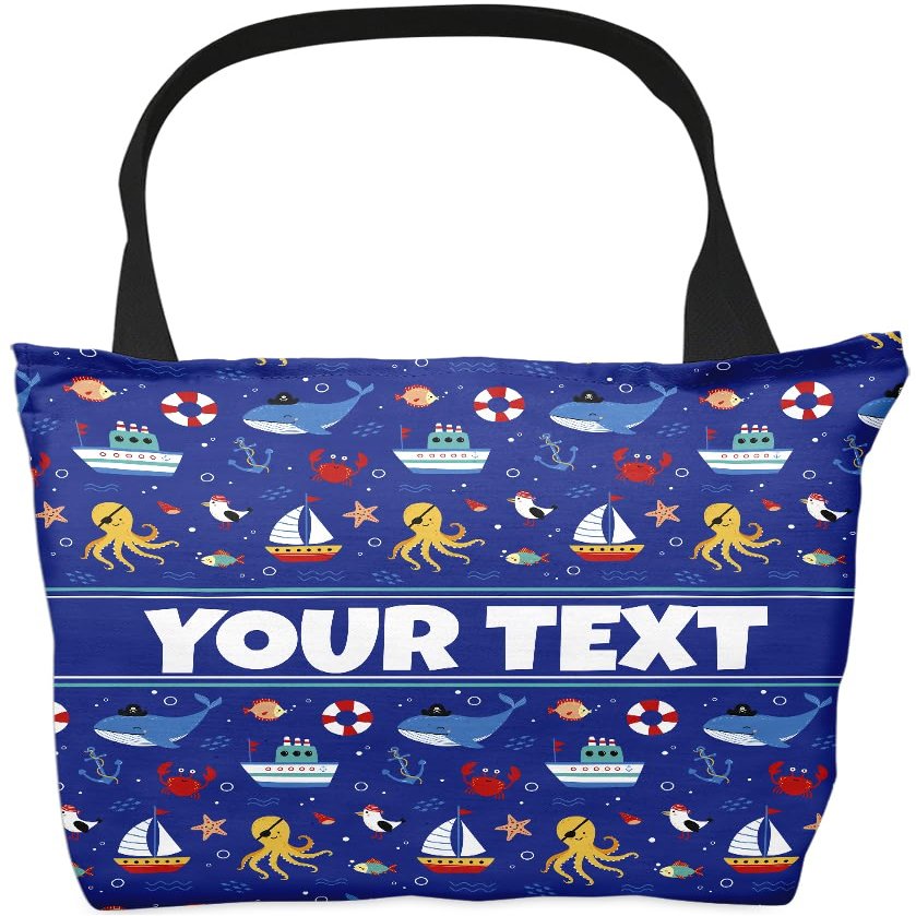 Bouncing Brick Designs Personalized Tote Bag - Nautical, Custom Name/Text, Reusable w/Straps, Canvas Cloth Fabric, Customized Gift Idea, Birthday/Christmas/Holiday Present, 13x13