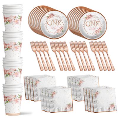 Birthday Galore Little Miss Onederful Themed Party Supplies for Girls, Kids and Adults - Ideal Colorful Decoration Tableware Celebration Set with Plates, Napkins, Cups and Includes Forks - Kit for 16
