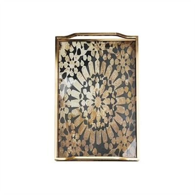 Serving Tray European Style Light Luxury Glass Storage Tray Rectangular High-end Desktop Decorative Tray Home Storage Tray Decorative Tray (Color : Brass)