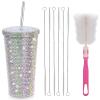 Mezchi Bling Cup with Rhinestone, 17 Oz Sparkly Tumbler with Lid, Stainless Steel Glitter Thermal Drinking Water Bottle with 1 Pcs Brush 6 Pcs Straw Brushes Bling Gift for Girls Women view 1