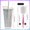Mezchi Bling Cup with Rhinestone, 17 Oz Sparkly Tumbler with Lid, Stainless Steel Glitter Thermal Drinking Water Bottle with 1 Pcs Brush 6 Pcs Straw Brushes Bling Gift for Girls Women view 3
