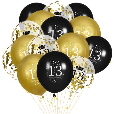 13th Birthday Balloons for Boys, 15 Pcs Black Gold Happy 13th Birthday Balloons, Black Gold 13th Birthday Party Decorations Balloons for Boys Girls 13th Birthday Decor