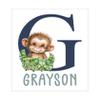 Personalized Monkey Watercolor Safari Floral Baby Nursery Unframed Print - Baby Name Letter Initial Monogram view 2