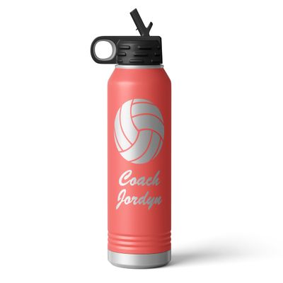 Alterd Industries Volleyball Coach Gift - insulated tumbler with lid, travel coffee mug, personalized stainless steel cups, 20 oz tumbler, girl sports coaches, (32oz Water Bottle, Coral)
